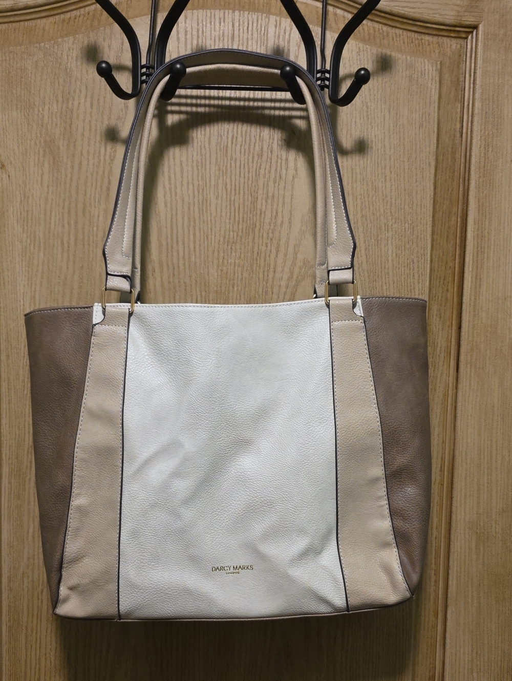 Darcy Marks Two-Tone Leather Tote in White and Taupe